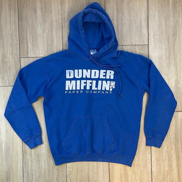Dunder Mifflin The Office Blue Hoodie Medium Brisco Brands Heavyweight Fleece - Picture 1 of 6